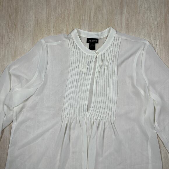 NWT Lane Bryant White Sheer Pintuck Long Sleeve Lightweight Workwear Blouse 20 - Picture 2 of 12